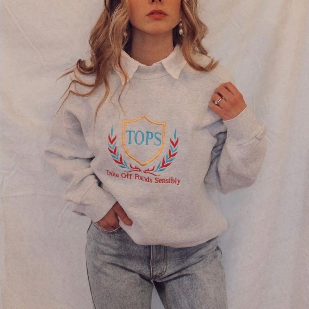 Vintage heather Gray Embroidered “TOPs” crewneck